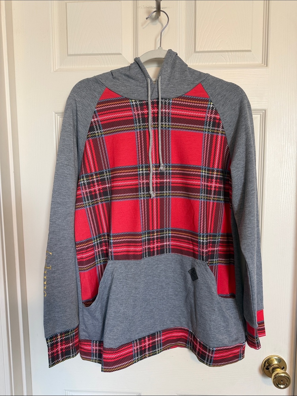 Simply Southern Red Plaid & Gray Raglan Hooded Lightweight Sweatshirt (#0004)